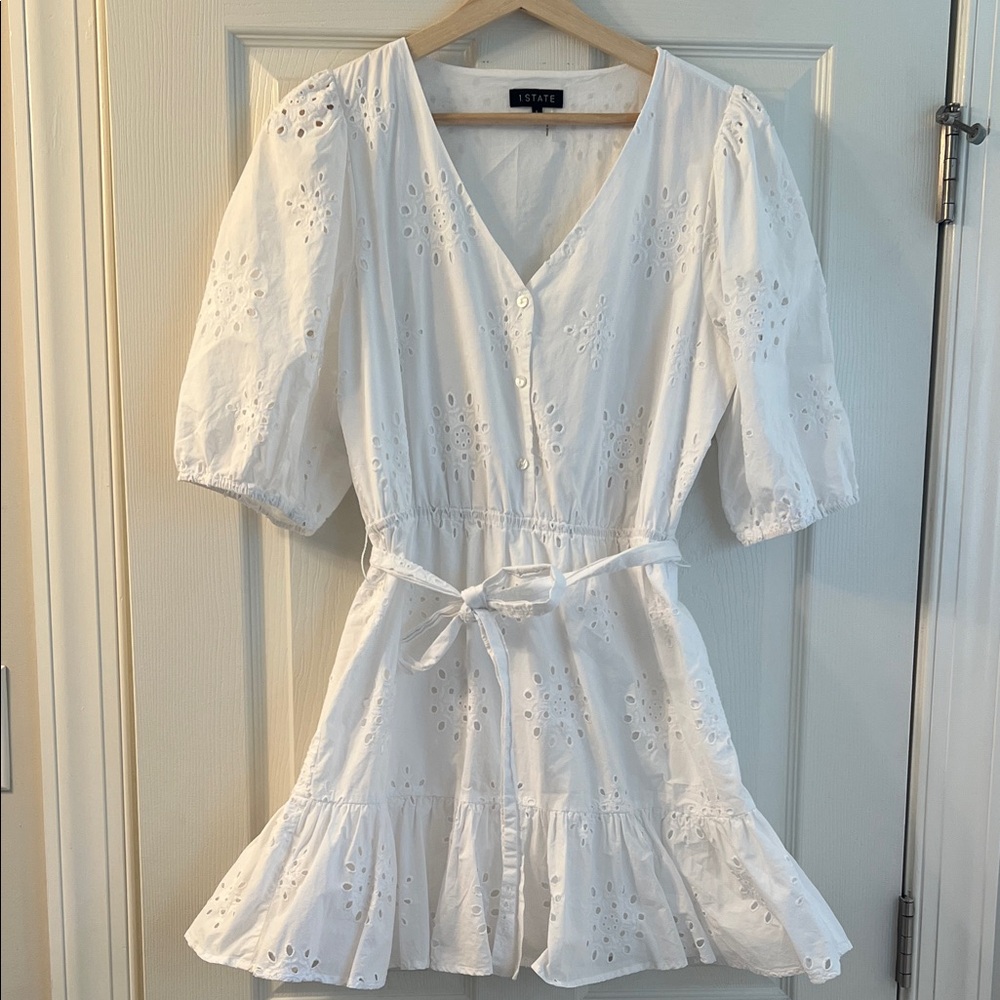 STATE White Eyelet Button-Down Dress